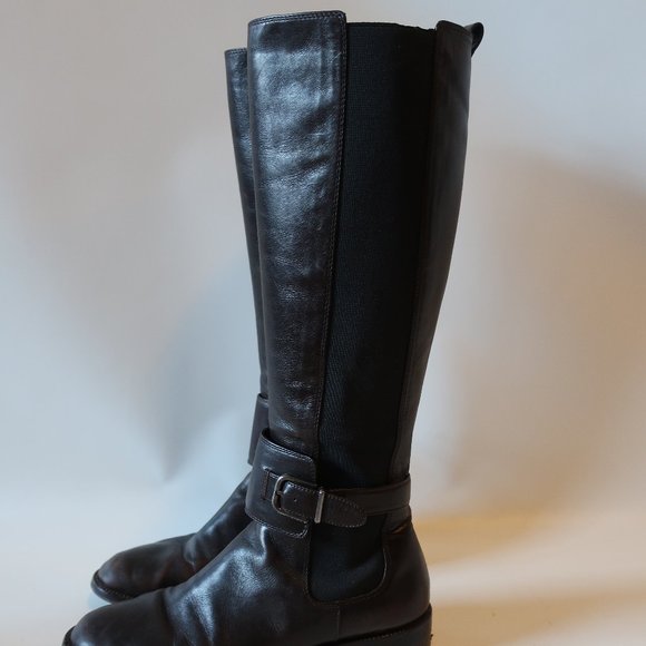 VIA SPIGA BROWN LEATHER TEXTILE TALL BOOTS 8 * - Picture 7 of 11